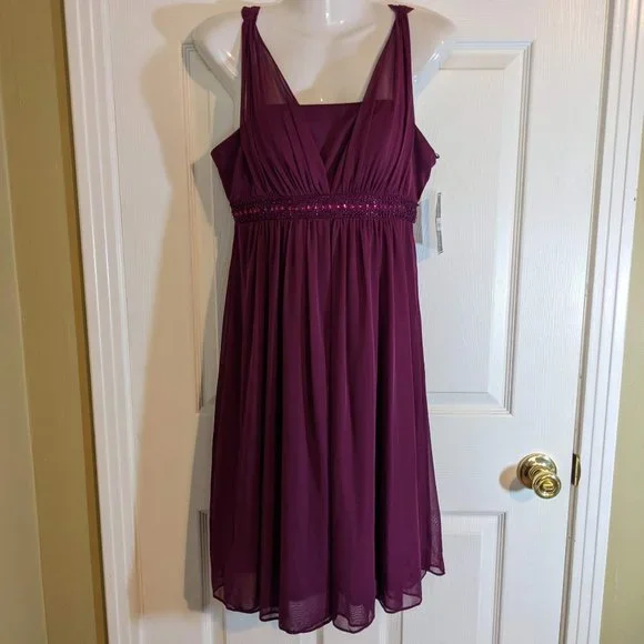 Jessica Howard | Dresses | Jessica Howard Sleeveless Empire Waist Beaded  Plum Fuschia Midi Dress 6p Nwt | Poshmark